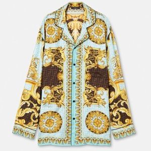 Fendace Men's Gold Baroque Silk Pyjama Top Size 5 (L)